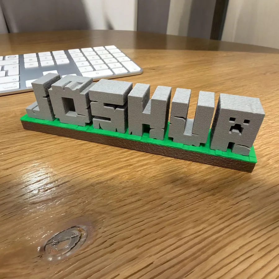3D-geprint Minecraft naambordje met de naam Joshua
